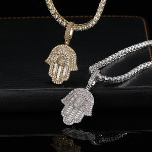 Gioielli Hip-Hop <span class=keywords><strong>di</strong></span> alta qualità CZ ghiacciato diamante <span class=keywords><strong>mano</strong></span> <span class=keywords><strong>di</strong></span> <span class=keywords><strong>Fatima</strong></span> Hamsa <span class=keywords><strong>collana</strong></span> pendente - Product Image 6