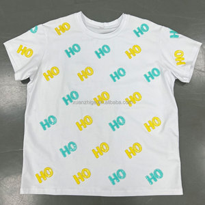 OEM Custom <strong>Xmas</strong> Sequin and Beads Embroidery HOHO Casual Cotton <strong>Tops</strong> Short Sleeve Crew Neck Oversize Text White T-Shirt <strong>for</strong> <strong>Women</strong> - Product Image 6