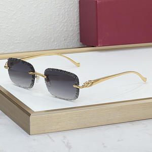 Lunettes de soleil de marque classiques de haute qualité, avec logo personnalisé, verres découpés, légères, rectangulaires, en PC, sans monture, UV400 - Product Image 2