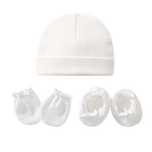 Moda Unisex recién nacido guantes antiarañazos pie doble capa sombrero y cubierta de mano juego de gorra de cola larga personalizar - Product Image 2