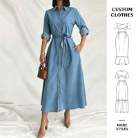 Robe chemise en jean délavé pour femme, longueur midi, avec ceinture à nouer, boutonnée, style décontracté vintage, idéale pour l'été et le bureau