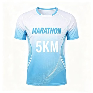 T-shirts de course pour hommes personnalisés, 100 % polyester, séchage rapide, pour événements sportifs et marathons, impression par transfert thermique, couleur unie - Product Image 1