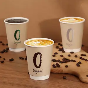 Tasse de papier de café à double paroi personnalisée avec logo pour la boisson chaude 8 10 12 16 OZ emballage de récipient de boisson