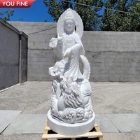 Statue de Guanyin en marbre blanc YOUFINE avec dragon pour temple, jardin bouddhiste extérieur