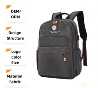 Tas Ransel Bisnis Port Pengisian Daya USB Warna Arang Tali Jala Berstruktur Kantong iPad Banyak Kompartemen Perjalanan Pria Wanita