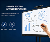 Papan Tulis Interaktif Portabel Layar Datar 86 Inci, Smart Board LCD Android Windows 40 Touch