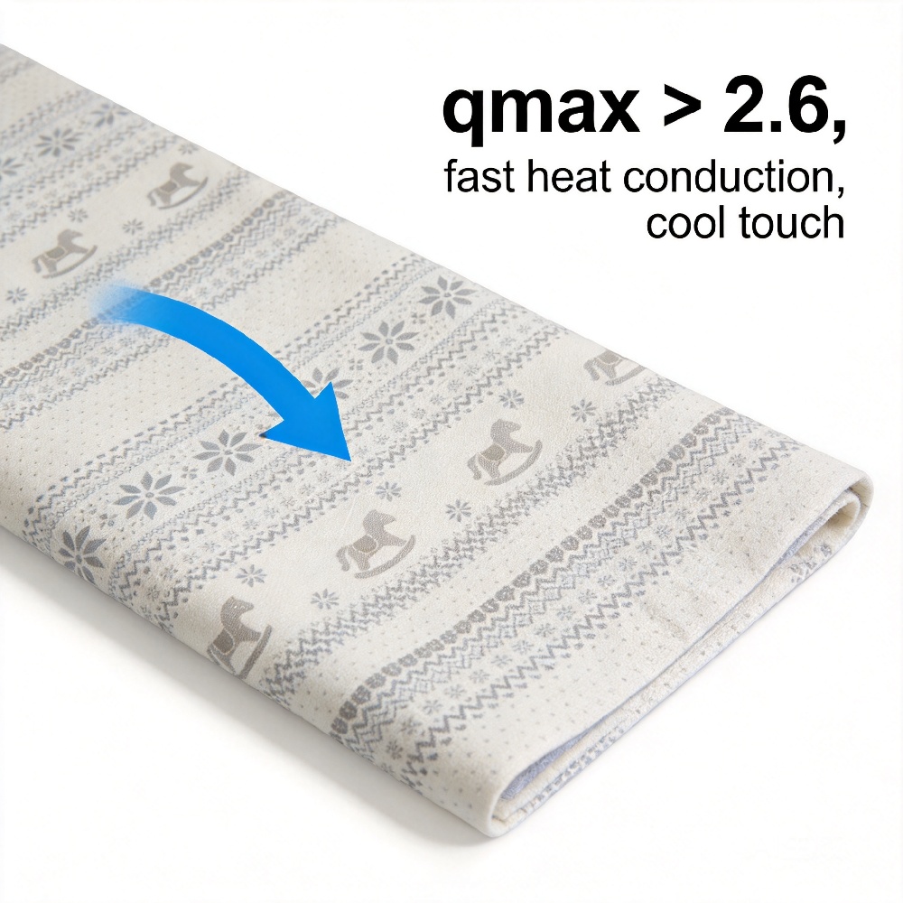 High QMAX PE Cool Touch Feeling Knitted Fabric with Jacquard Carton Pattern Deigsn Use for Mattress Cover Protector
