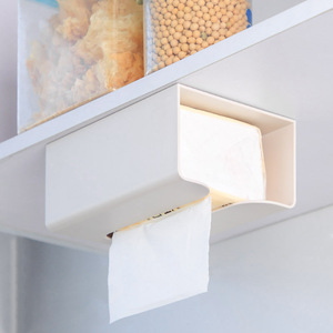 Tissue Box Holder Punch-free Tissue Box Plastic Wall-mounted Paste Kitchen Cabinet Tissue Storage Rack Holder Household Paper Box