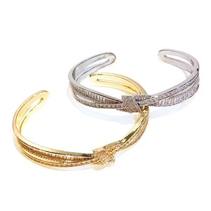 <b>Copper</b> Alloy Crisscross Bow <b>Bracelet</b> Gold And White Zircon Embellished Women's Jewelry Gift - Product Image 5