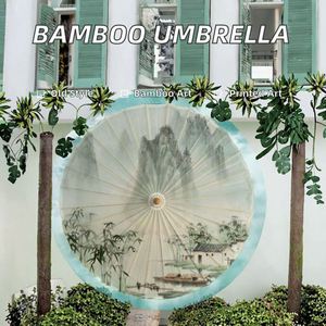84CM Handmade Wood Oilpaper <b>Panel</b> Umbrella Elegant Straight Design Printed Wedding & Party Use Hand Fan - Product Image 2