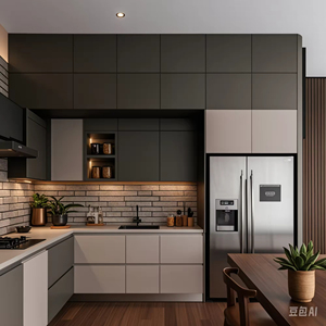 Armoire <span class=keywords><strong>de</strong></span> cuisine modulaire en acier inoxydable avec tiroirs, étagères et crédence pour appartement moderne et salle à manger - Product Image 4