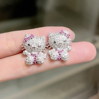 Pendentif en pierres précieuses pavées, bijoux plaqués or 18 carats, zircon scintillant, pendentif Hello Kitty mignon, bague, boucles d'oreilles, collier pour femmes