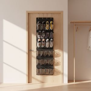 24 Pockets Crystal Clear PVC Over Door Shoe Organizer, Non-woven <b>Space</b> <b>Saving</b> Storage Rack Over the Door Shoe Organizer - Product Image 1