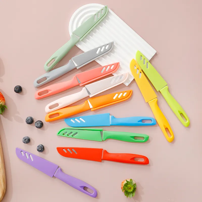 Hot Selling Wholesale Colorful Handle Stainless Steel Fruit Paring Vegetable Kitchen Knife with Plastic Handle