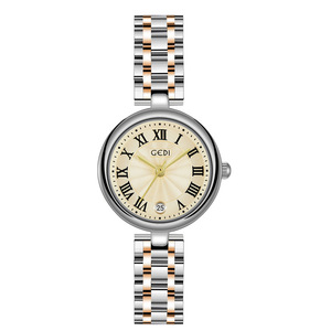 Reloj de cuarzo con esfera redonda de tono plateado con números romanos y función de fecha, con eslabones metálicos - Product Image 4