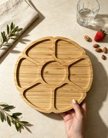 Plateau de service rond en bois personnalisable avec logo, plateau à dîner à cinq compartiments pour la maison, l'hôtel et le restaurant