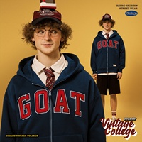 Veste en polaire avec broderie et fermeture éclair, pull à capuche de Style américain, poids lourd de 400g/m2