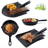 Assiette de présentation noire en mélamine, incassable, de forme irrégulière, style japonais, pour la restauration et la sécurité alimentaire