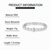 Bracelet tennis carré serti de moissanite VVS, plaqué rhodium, en argent sterling 925, bijoux pour hommes, style hip-hop