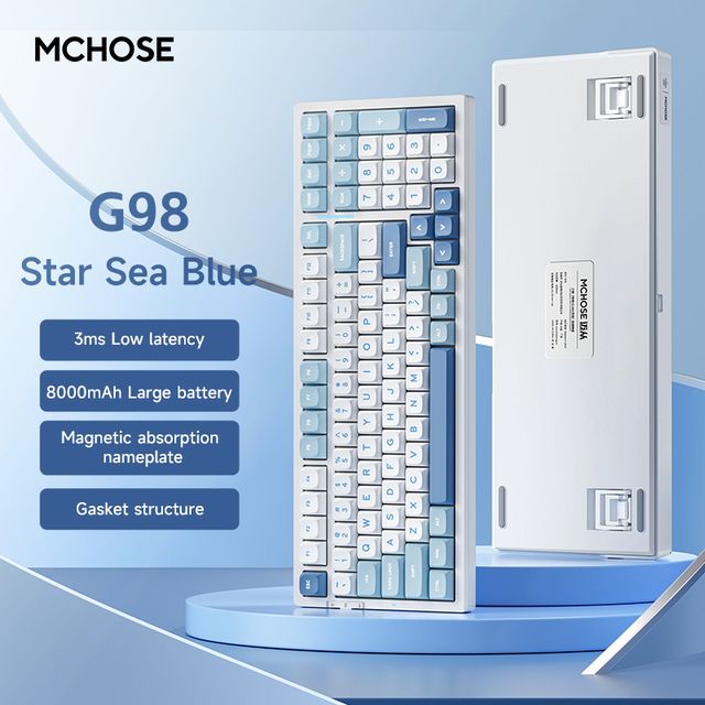 MCHOSE G98 New Ergonomic Mechanical Keyboard 98 Keys PBT Keycaps RGB Backlit 2.4GHz BT Wired Tri-Mode USB Type-C