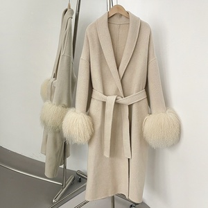 Autumn Winter In-Stock Women's High-End Double-Sided <strong>Beach</strong> Wool Cuffs Versatile Long Design Woolen <strong>Coat</strong> - Product Image 4