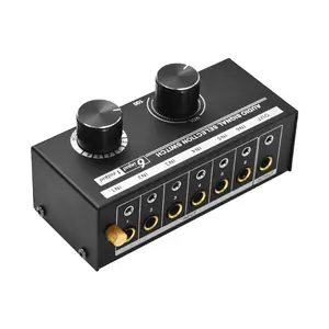 Selector de señal de audio 6 en 1, interruptor de selección de señal de audio para auriculares y altavoces con control de volumen