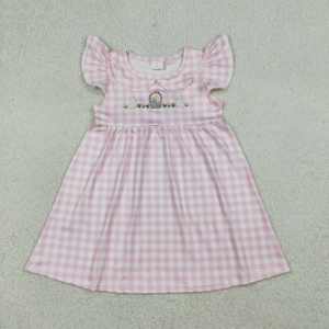 GSD3406 rts Little girl Boutique pink flowers <b>easter</b> bunny smock dress kid wholesale baby girl ruffle sleeve child set - Product Image 4