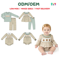 Combinaison pour bébé fille Puresun Design en 3 jours, douce pour la peau, broderie chiot, imprimé à carreaux, smockée, 100% coton, 0-3 mois, logo personnalisé
