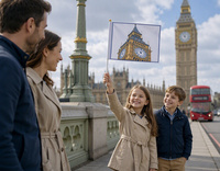 Attraction touristique personnalisée - Mini-drapeau portable Big Ben : Drapeau triangulaire 100 % polyester écologique à agiter à la main