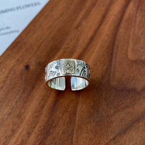 Anello Vintage Zhamo Lamu in Argento Sterling S925 per Buona Fortuna, Anello Unisex Minimalista e Versatile della Deità della Ricchezza - Product Image 1