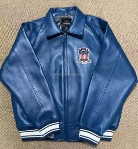 Jaket Kulit Asli Avirex Plus-size Kasual Sport Pria Kerah Lapel Kulit Domba Prancis Kulit Asli Model Varsity - Product Image 5