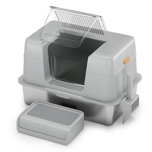 OEM Extra Breiter Rechteckiger Edelstahl-Katzenstreuschaufel mit 20L Klappdeckel, Geruchskontrolle, Umweltfreundlich, Einfach zu Bedienen - Product Image 1