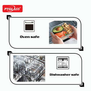 Pyglass Bonnes ventes Récipients de cuisine en verre hermétiques pour le stockage des aliments avec 2 compartiments plus profonds Couvercles verrouillables avec évent - Product Image 6
