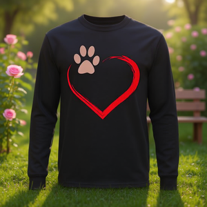 T-shirt a maniche lunghe con stampa di zampa a forma di cuore per San Valentino, simpatica maglietta per amanti dei cani e dei cuccioli - Product Image 3