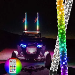 Látigo de cola Led RGB para Buggy, antena de resorte de advertencia, látigo, luces Led, bandera para UTV ATV, 2 pies, 3 pies, 4 pies, 5 pies, 6 pies