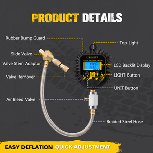 बंकर इंडस्ट पेशेवर भारी शुल्क स्वचालित डिजिटल टायर डीफ्लेटर प्रेशर गेज 250 psi - Product Image 2