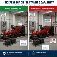 Ensemble de pompe à incendie électrique diesel avec système de démarrage diesel à double batterie et pompe jockey