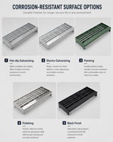 Grille de marche d'escalier en acier allié au carbone HDG, épaisseur de barre de support 5 mm, pour passerelle de centrale chimique, entrepôt, livraison rapide, modulaire