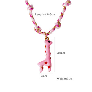 Grosir minyak besi tahan karat jimat jerapah liontin modis kalung baja tahan karat buatan tangan tali rantai kalung untuk wanita - Product Image 5