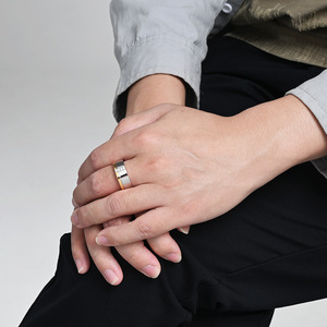 Two Tone <b>Titanium</b> Steel <b>Ring</b> With Diamond Accents For Men Geometric Design Everyday Wear - Product Image 4