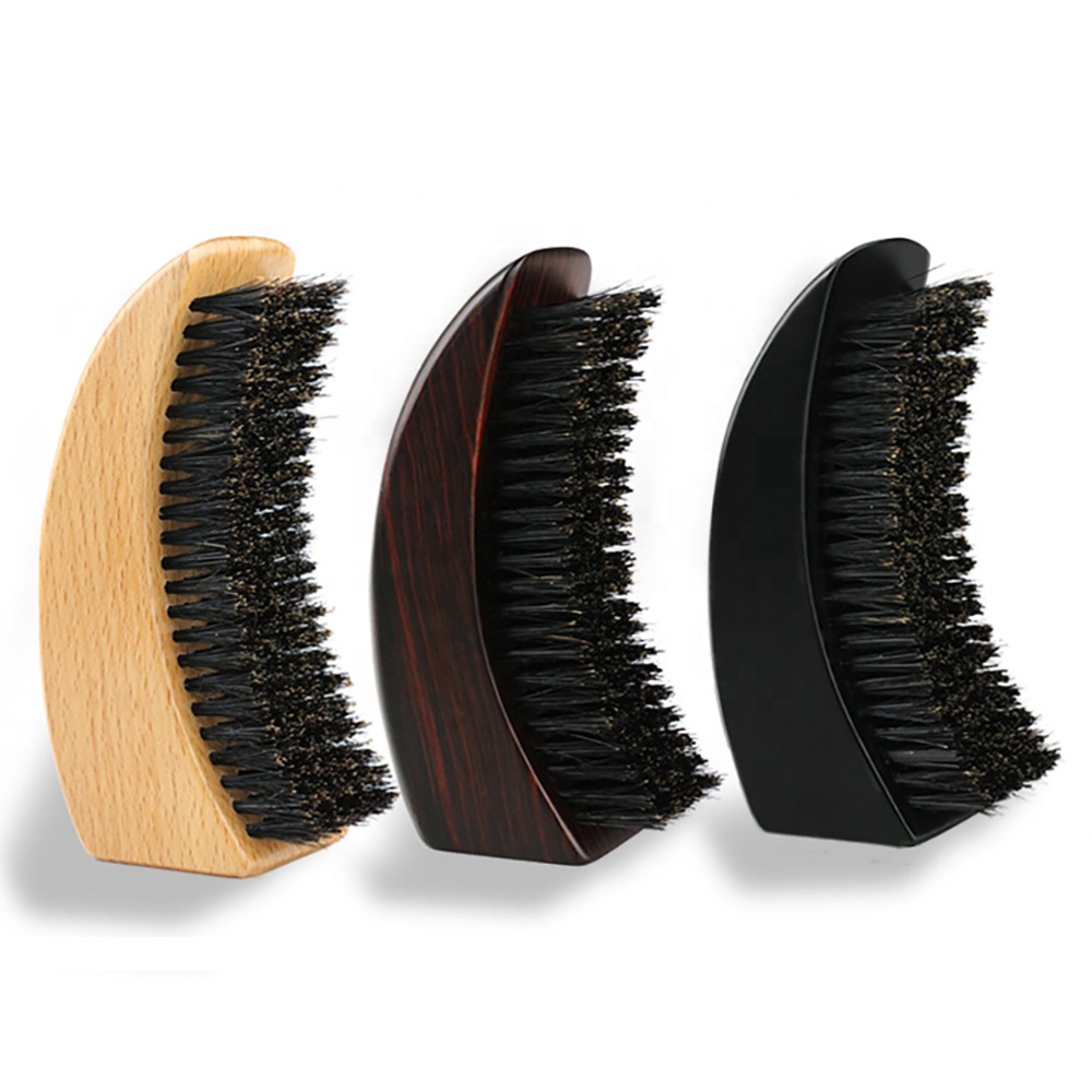 Horn Shape Boar Bristles Wooden Beard Brush Free Custom Laser LOGO