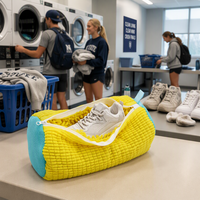 Lot de 5 sacs à linge pour chaussures en chenille, sacs de lavage pour machine à laver avec fenêtre en maille, sacs de protection pour baskets avec fermeture éclair, jaune