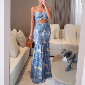 <span class=keywords><strong>2025</strong></span> mùa xuân và mùa hè của phụ nữ cổ treo in xếp li ăn mặc giản dị ren lên kỳ nghỉ Túi hip váy - Product Image 2