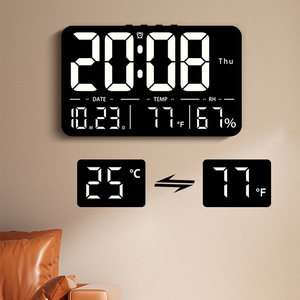 Horloge réveil LED minimaliste à grands chiffres, lumineuse, silencieuse, calendrier perpétuel, température, télécommande, salon, télévision, vente en gros - Product Image 2