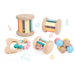 Jouets sensoriels en bois naturel en gros, hochet Montessori, <span class=keywords><strong>tambour</strong></span> à roulettes cylindrique, cloche musicale pour bébés de 6 à 12 mois, livraison directe - Product Image 2
