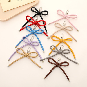 New Cheap Leather Strap Keychain Hanger Chain Luggage Mobile Phone Lanyard Bow Easy to Match Simple DIY
