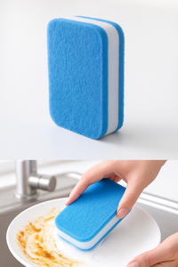 Éponge à récurer double couche Brosse de nettoyage Tampon à récurer pour la cuisine Mousse de décontamination forte pour le nettoyage de la vaisselle et de la maison - Product Image 2