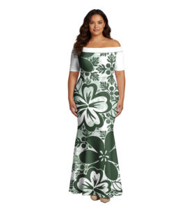 Abito Elegante a Sirena con <span class=keywords><strong>Stampa</strong></span> su Richiesta, Abbigliamento Tribale Polinesiano, Puletasi Samoano con Motivo Floreale Tapa, Abito Hawaiano Aloha Personalizzato per Donne - Product Image 4