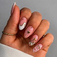 Ongles en amande avec motifs de lignes, contour de cœur rose clair, mignons, à presser, fabriqués à la machine en ABS, 24 pièces, ongles en amande avec étoiles