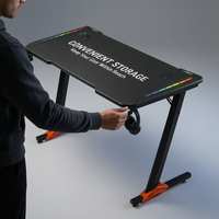 Bureau d'ordinateur pour jeux et bureau AOR ZS-R5 avec éclairage RGB, porte-gobelet, plateau pour écouteurs, surface en bois, noir